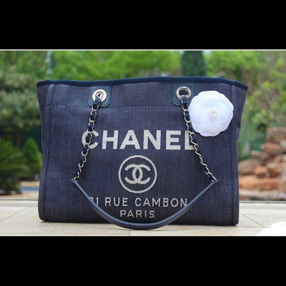 CHANEL Handbags - Chanel Deauville Denim Blue Medium MM Tote